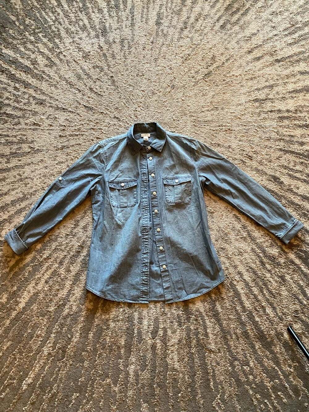 J.Crew Chambray Button-Up Shirt XS Petite Denim Blue Long Sleeve